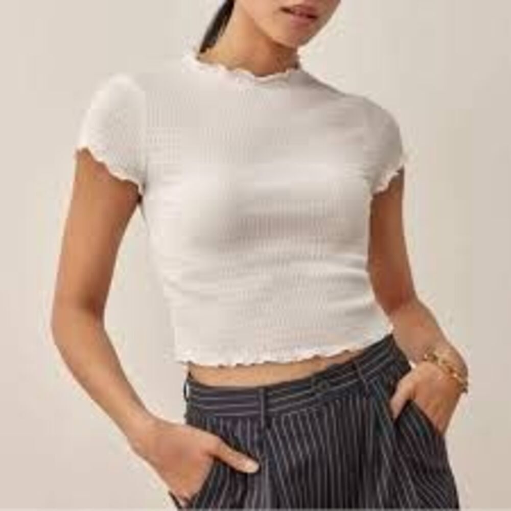 Reformation Jeans White Lettuce Hem Top - Size L